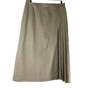 Vintage P.B.D. 100% Wool Tweed Tan Twill Midi Pleated Lined Skirt Size 11/12